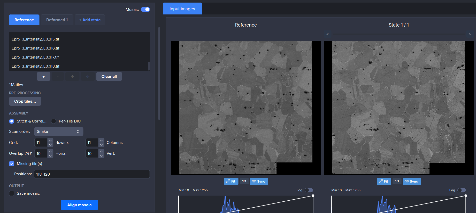 Argos2D — Mosaic stitching mode