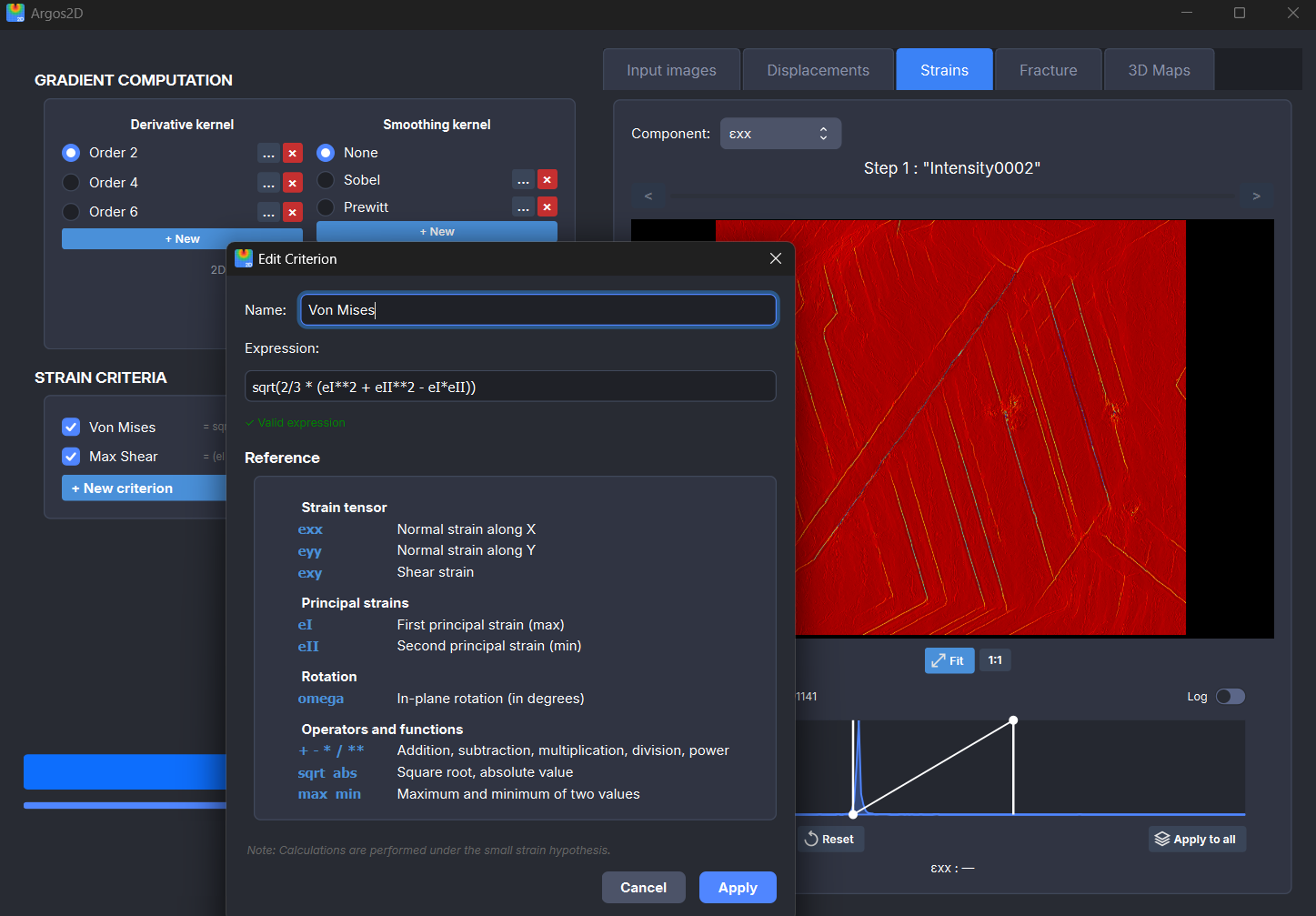Argos2D — Strain tab with kernel selector and custom criterion editor